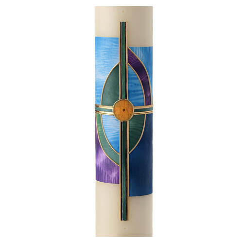 Easter candle with green cross and golden nails 80x8 cm 3