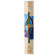 Paschal candle cross green blue gold studs 80x8 cm beeswax s1