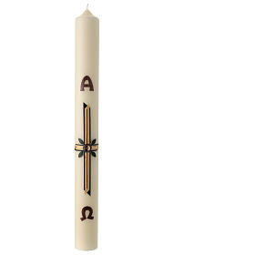 Easter candle with golden cross and leaves 80x8 cm