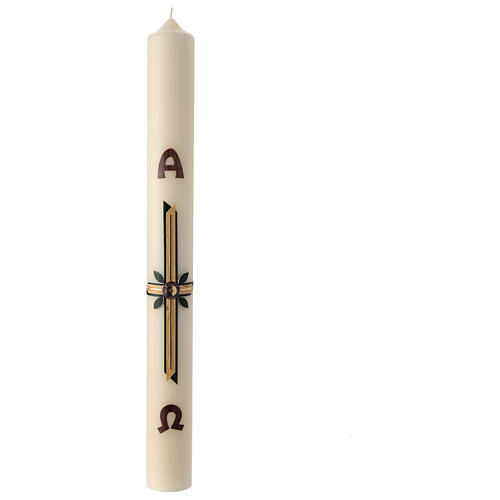 Easter candle with golden cross and leaves 80x8 cm 2