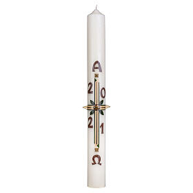 Velas e Círios: Círio pascal cruz dourada com folhas e pregos dourados 80x8 cm parafina e cera de abelha