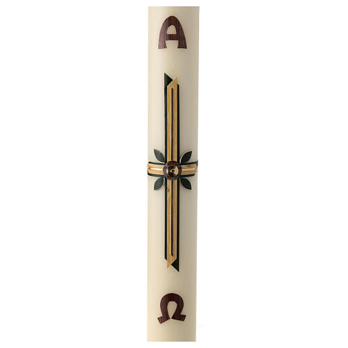 Paschal candle golden cross leaves 80x8 cm beeswax 1