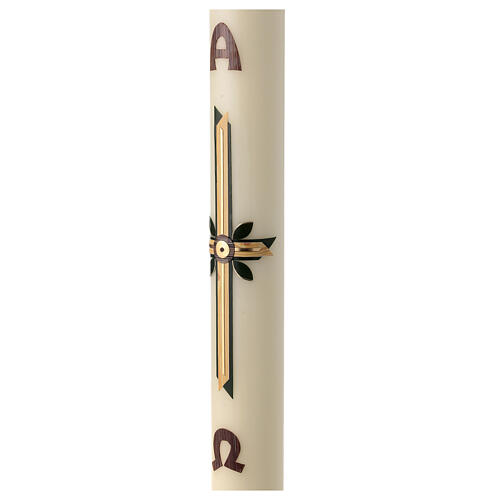 Paschal candle golden cross leaves 80x8 cm beeswax 4