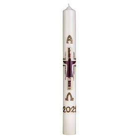 Easter candle with Crucifixion in purple gold 80x8 cm s1