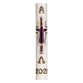 Easter candle with Crucifixion in purple gold 80x8 cm s2