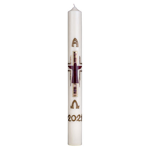Easter candle with Crucifixion in purple gold 80x8 cm 1