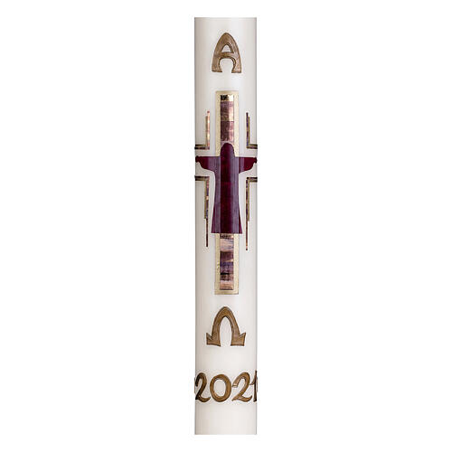Cierge Pascal Croix Rouge Or Alpha Oméga – 80 Cm X 8 Cm, Cire D'abeille Et Paraffine – Pour Célébrations Religieuses - 3