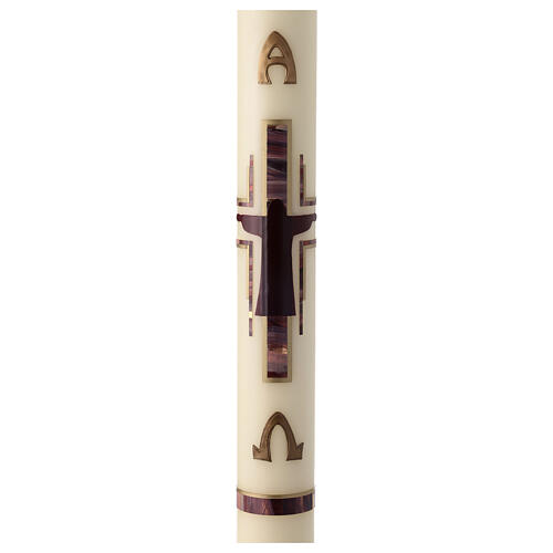 Cero pasquale Crocifissione stilizzata viola oro 80x8 cm cera api 1