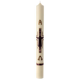 Paschal candle Crucifixion stylized purple gold 80x8 cm beeswax
