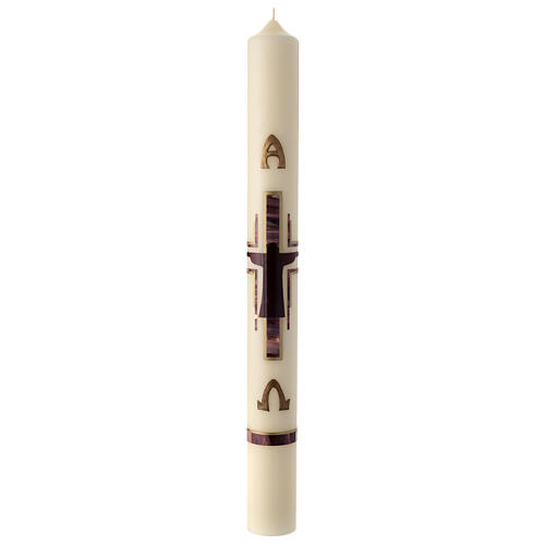 Paschal candle Crucifixion stylized purple gold 80x8 cm beeswax 2