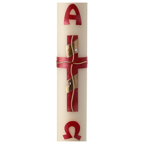 Easter candle with red and gold cross 80x8 cm 3
