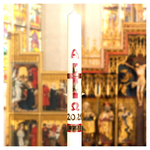 Cero pasquale Croce rossa oro Alfa Omega 80x8 cm cera api 3