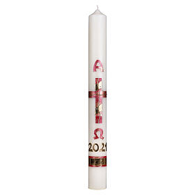 Paschal candle red cross gold Alpha Omega 80x8 cm beeswax s1