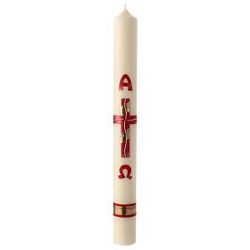 Paschal candle red cross gold Alpha Omega 80x8 cm beeswax