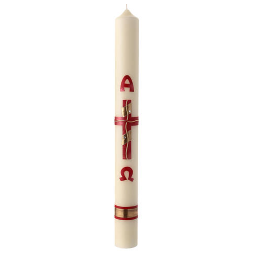 Paschal candle red cross gold Alpha Omega 80x8 cm beeswax 2