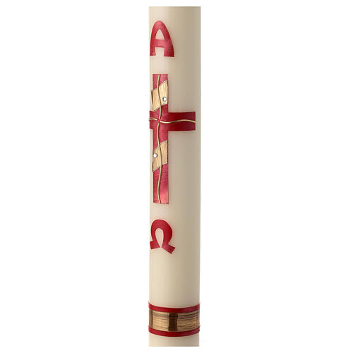 Paschal candle red cross gold Alpha Omega 80x8 cm beeswax 4