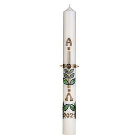 Easter candle with leaves and golden cross 80x8 cm s1
