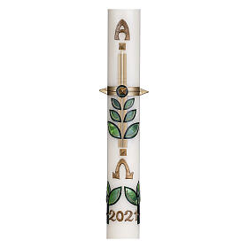 Easter candle with leaves and golden cross 80x8 cm s2