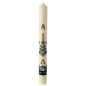 Easter candle with leaves and golden cross 80x8 cm