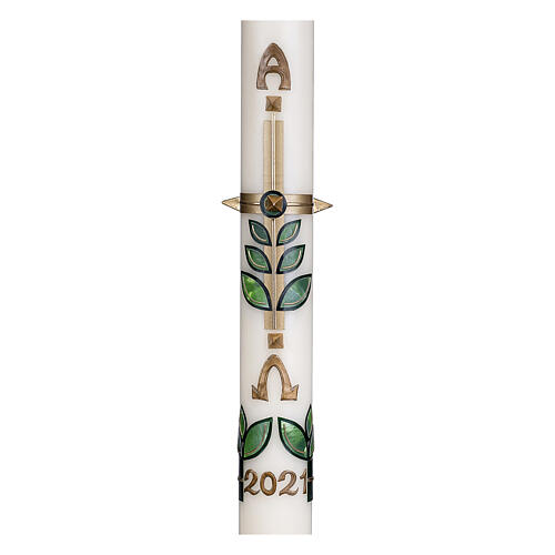 Easter candle with leaves and golden cross 80x8 cm 2