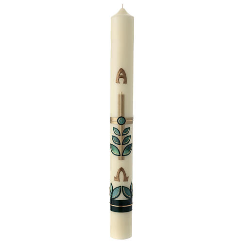 Easter candle with leaves and golden cross 80x8 cm 2