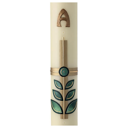Easter candle with leaves and golden cross 80x8 cm 3
