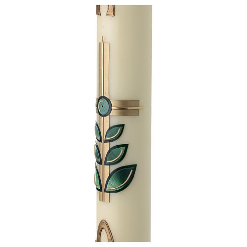 Easter candle with leaves and golden cross 80x8 cm 4