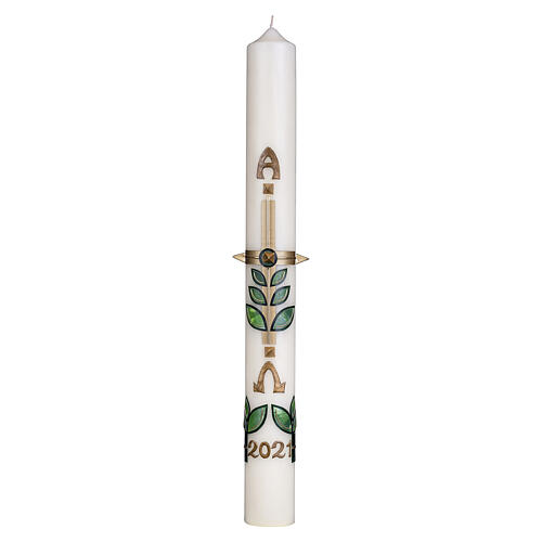 Paschal candle leaves gold cross 80x8 cm beeswax 1