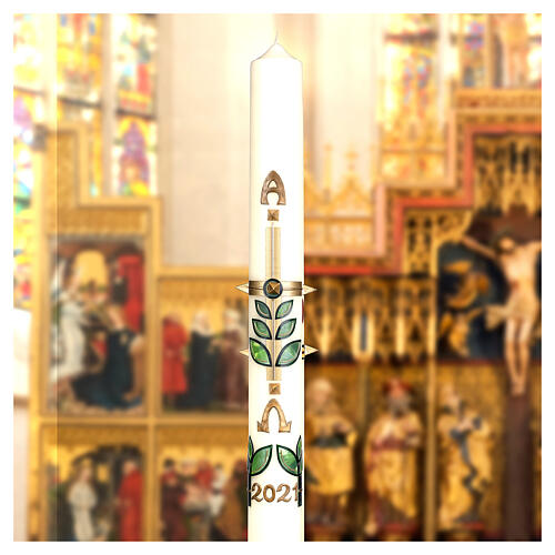 Paschal candle leaves gold cross 80x8 cm beeswax 3