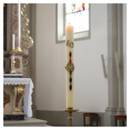 Easter candle with rainbow cross 80x8 cm 2