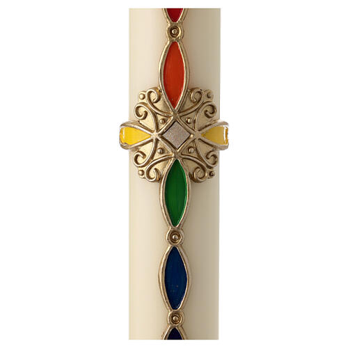 Cierge pascal croix arc-en-ciel or 80x8 cm cire d'abeille 7