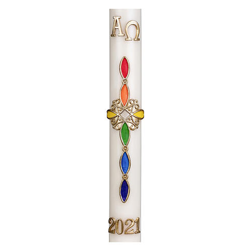 Cero pasquale croce arcobaleno 80x8 cm cera api 2