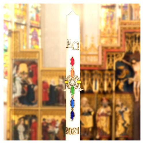 Paschal candle rainbow cross 80x8 cm beeswax 3