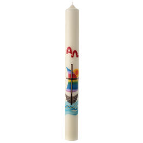 Easter candle with rainbow sailboat 80x8 cm
