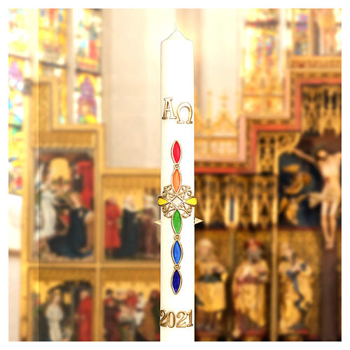 Easter candle with rainbow sailboat 80x8 cm 3