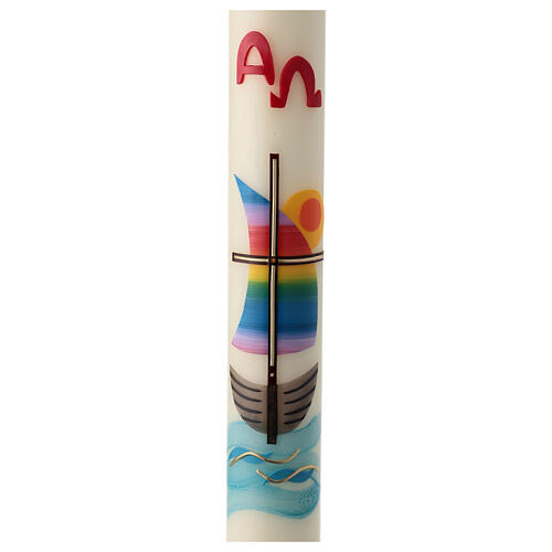 Easter candle with rainbow sailboat 80x8 cm 1