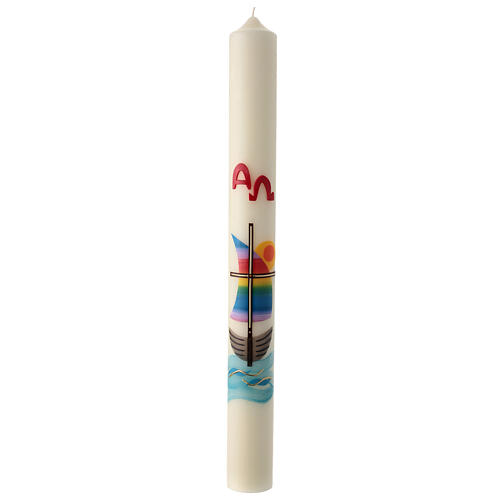 Easter candle with rainbow sailboat 80x8 cm 2