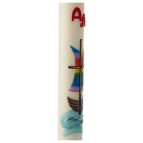 Easter candle with rainbow sailboat 80x8 cm 4