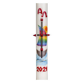 Paschal candle rainbow sail boat 80x8 cm beeswax s2