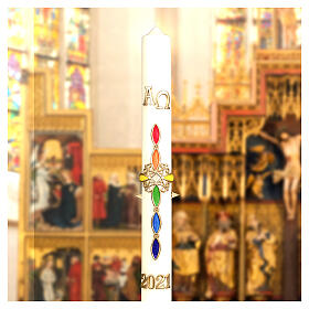 Paschal candle rainbow sail boat 80x8 cm beeswax s3