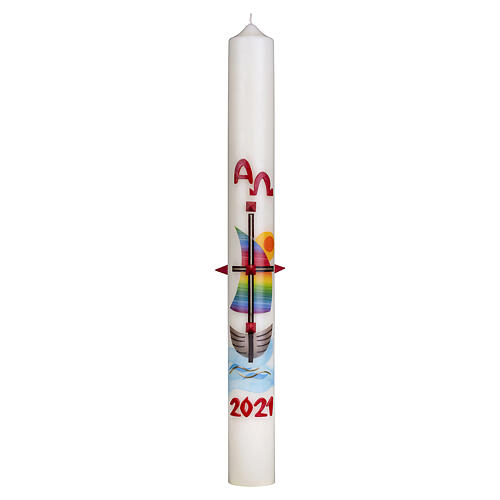 Paschal candle rainbow sail boat 80x8 cm beeswax 1