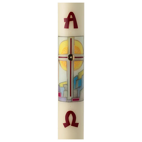 Cierge Pascal Croix Rouge Or Alpha Oméga – 80 Cm X 8 Cm, Cire D'abeille Et Paraffine – Pour Célébrations Religieuses