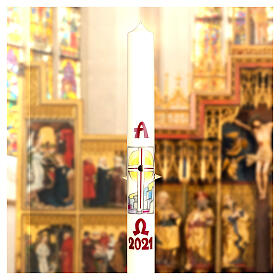 Paschal candle with stylized landscape cross 80x8 cm in beeswax s3