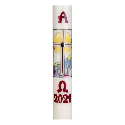 Paschal candle with stylized landscape cross 80x8 cm in beeswax 2