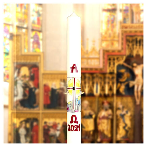 Paschal candle with stylized landscape cross 80x8 cm in beeswax 3