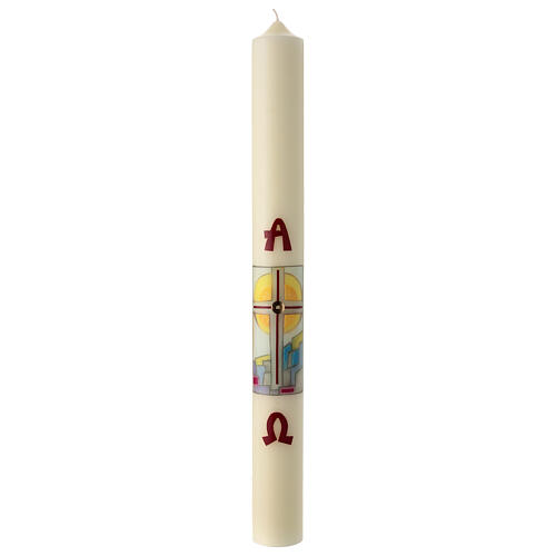 Paschal candle with stylized landscape cross 80x8 cm in beeswax 2