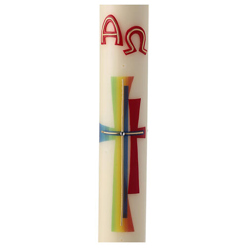 Cirio pascual cruz moderna coloreada 80x8 cm cera abejas 1