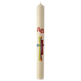Paschal candle modern colored cross 80x8 cm beeswax