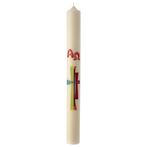 Paschal candle modern colored cross 80x8 cm beeswax 2