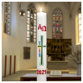 Easter candle with rainbow green cross 80x8 cm s3